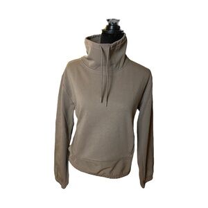 Athleta XS Taupe Funnel Neck Fleece Pullover Sweatshirt